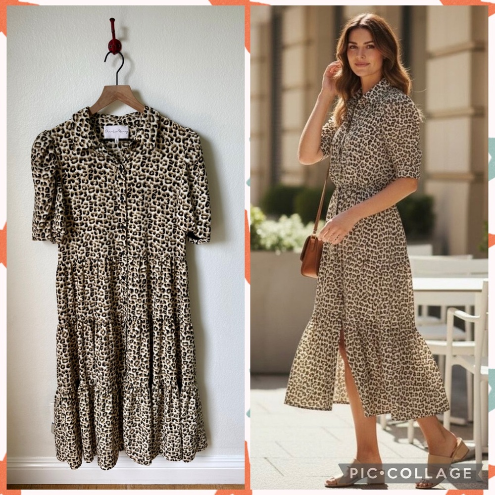 Charles Henry Leopard Print Shirtdress, size medium